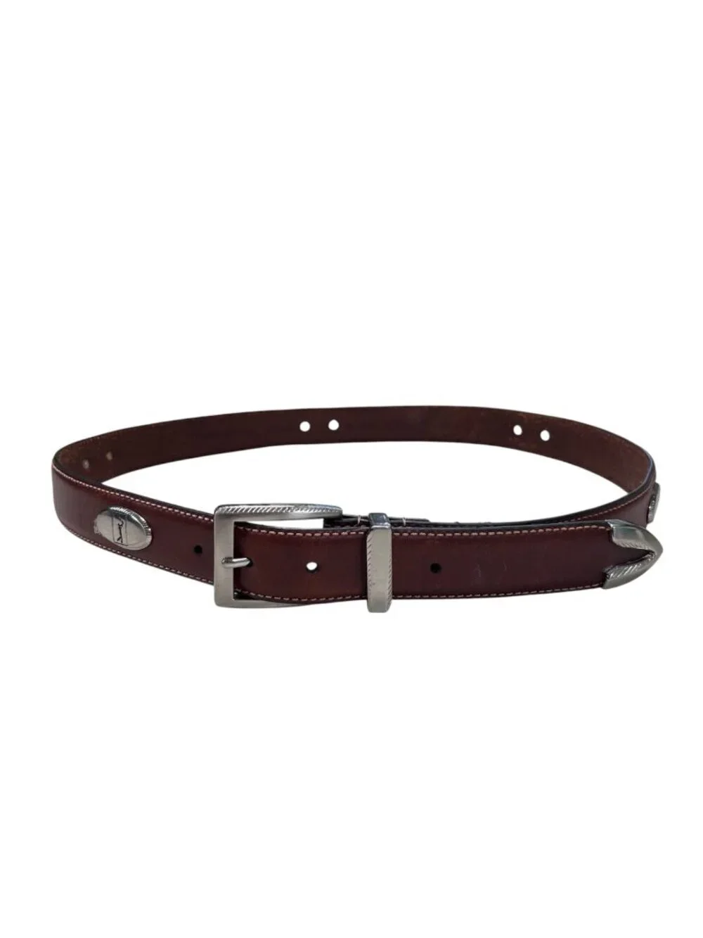 PGA Tour Brown Leather Golf Belt Sports Silver Medallion